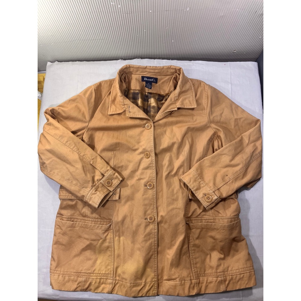 DENIM & CO Tan Utility Jacket Plaid Lined Button Front Long Sleeve Women 1X